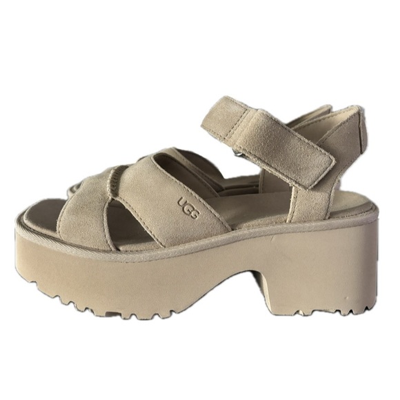 UGG WOMEN SIZE 8 NEW HEIGHTS PLATFORM SANDAL IN MUSTARD SEED NWOB CUSHIONED - Picture 4 of 10